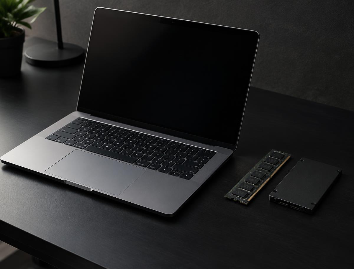 Illustrative image of a laptop with memory and storage components